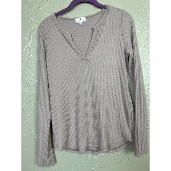 SOCIALITE Nordstrom Mauve Pink Waffle Weave Long Sleeve V Neck Top Blouse Small - Picture 2 of 6